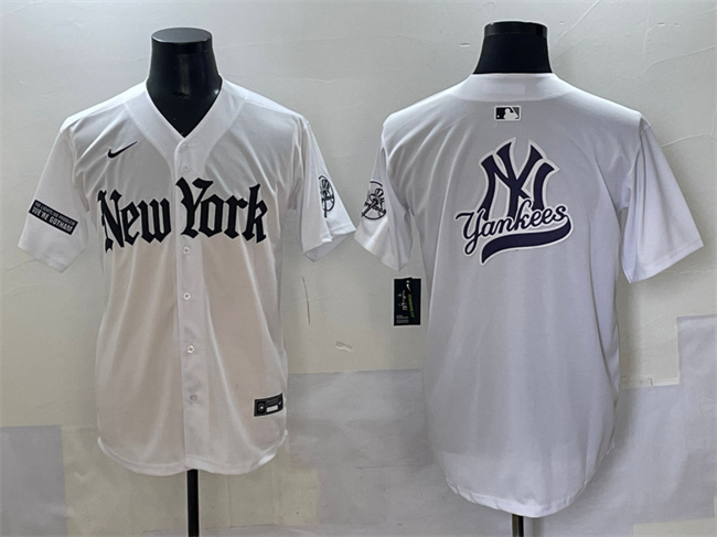 Men's New York Yankees Team Big Logo White 'Gothic Legacy Edition' Vapor Premier Limited Stitched Baseball Jersey 001